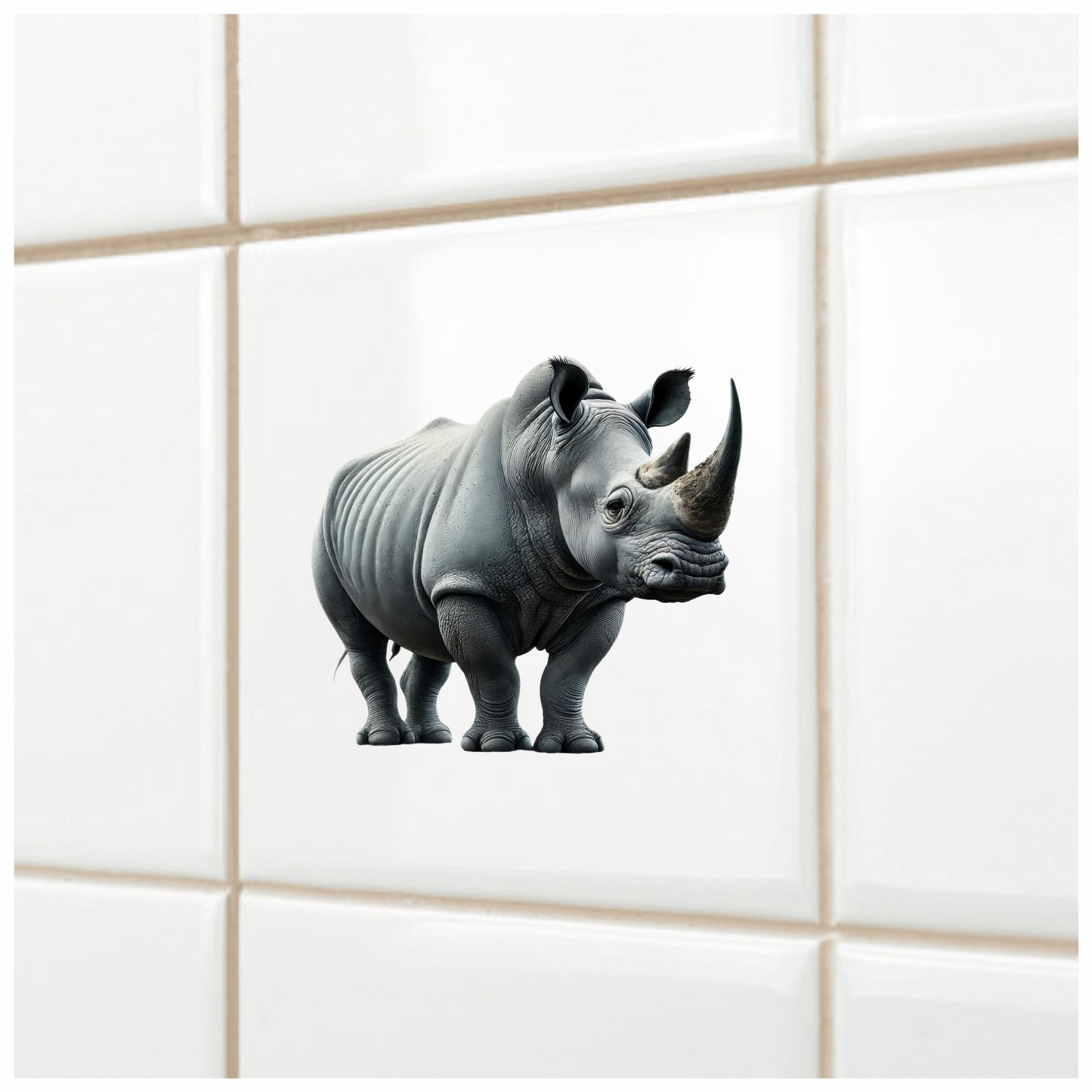 White Rhinoceros Standing Strong Vinyl Sticker Decal.