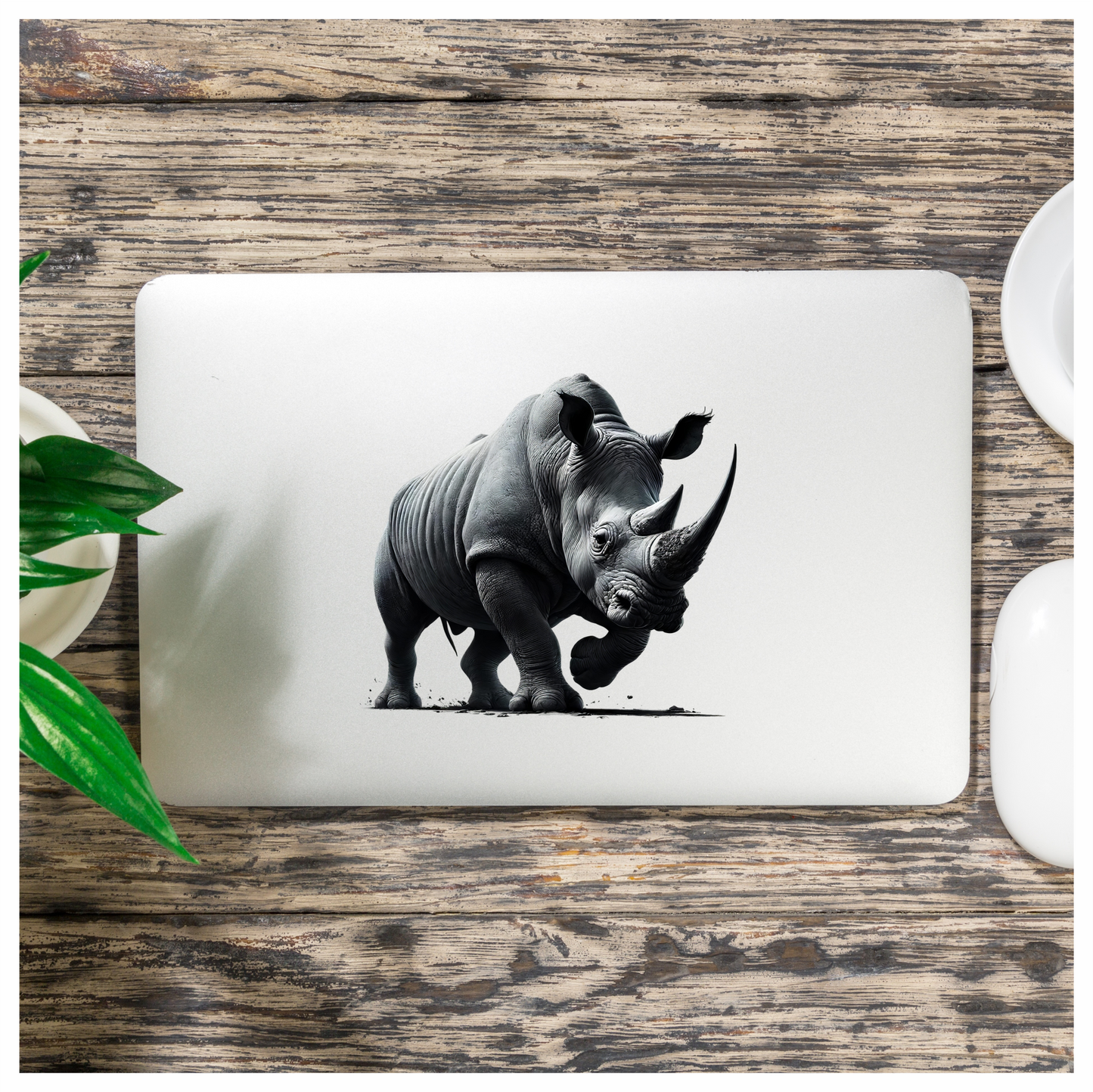 White Rhinoceros Strong Stance Vinyl Sticker Decal.