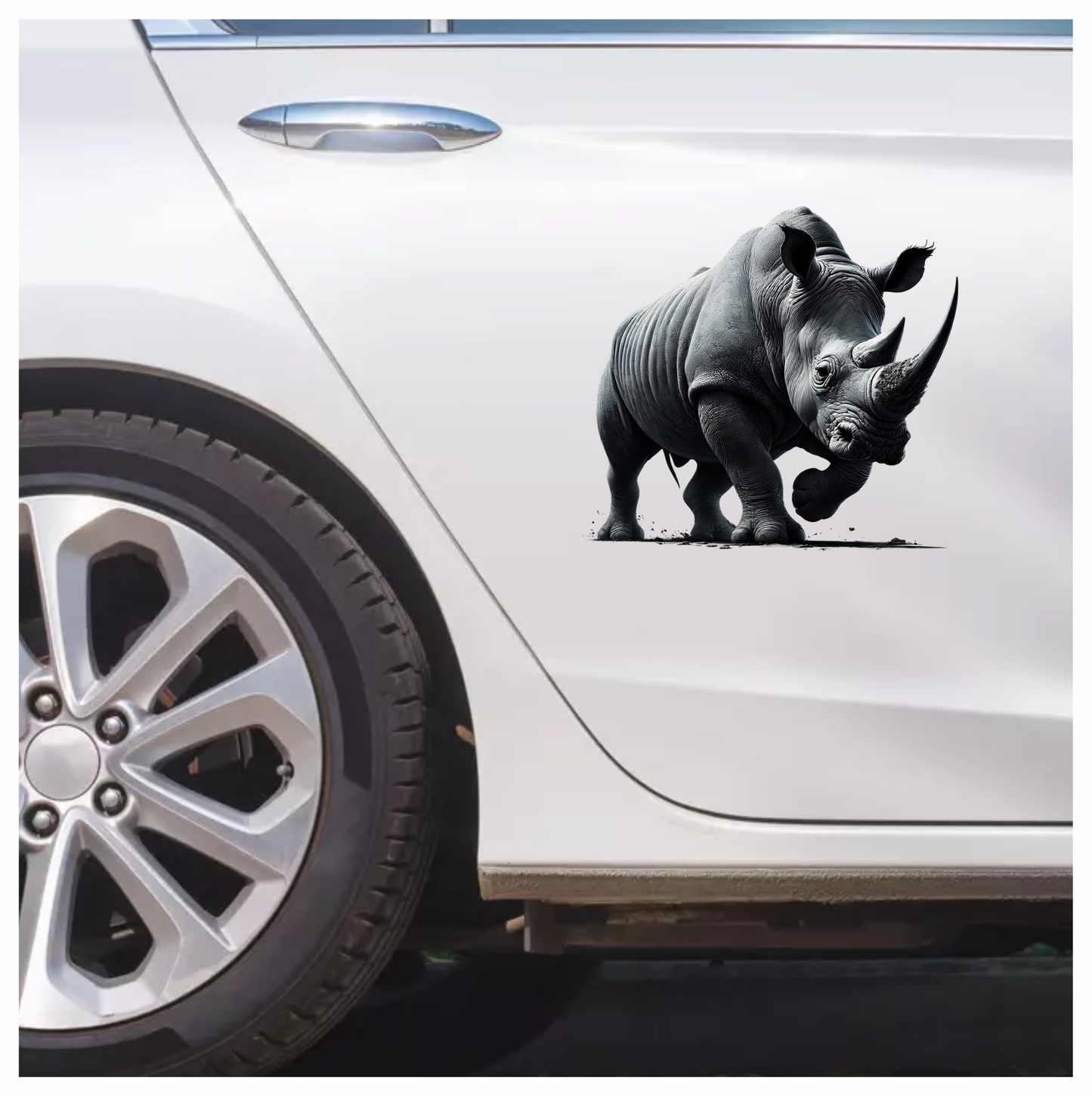White Rhinoceros Strong Stance Vinyl Sticker Decal.