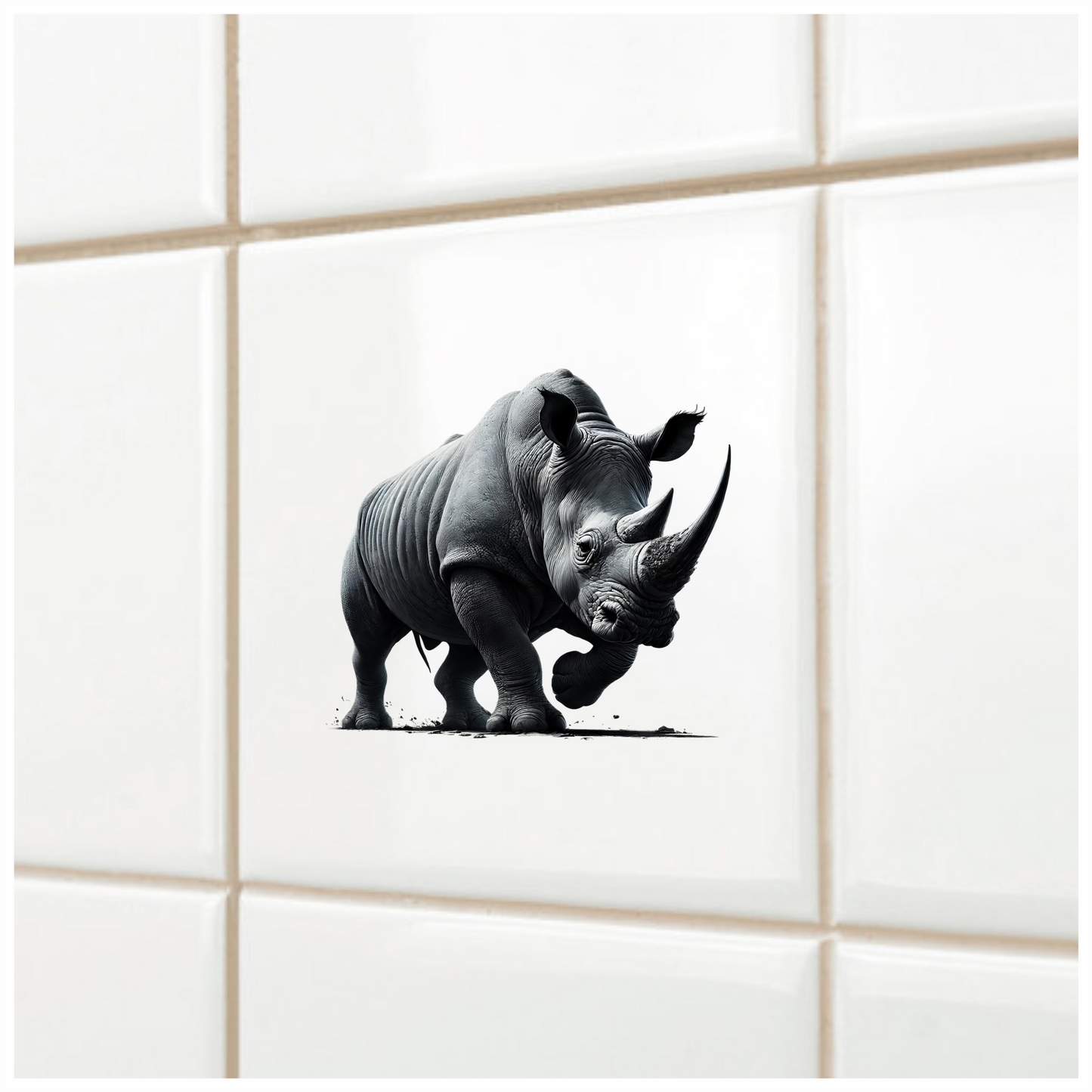 White Rhinoceros Strong Stance Vinyl Sticker Decal.