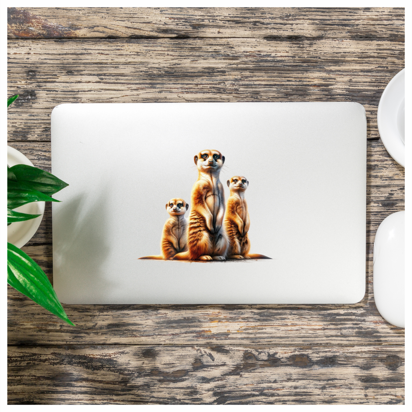 Three Meerkats Standing Together Brown Vinyl Sticker Decal.