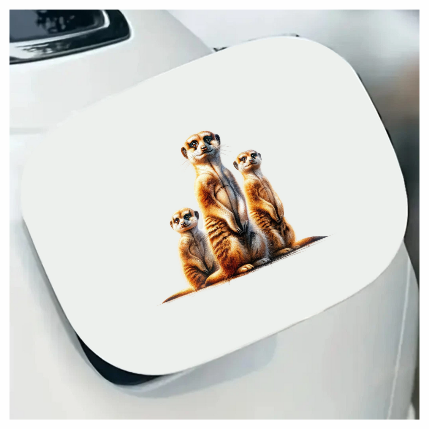 Three Meerkats Standing Together Brown Vinyl Sticker Decal.