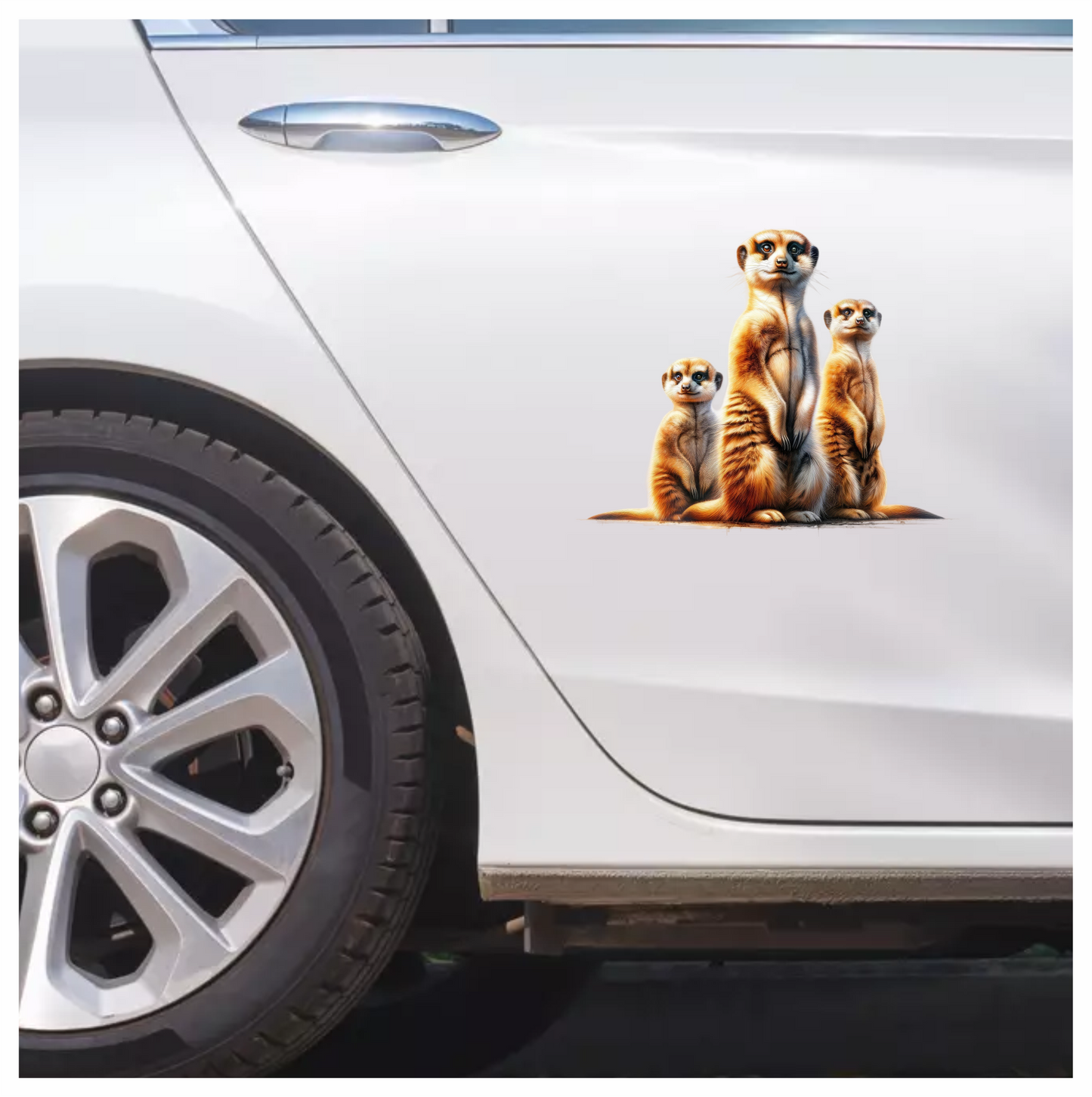 Three Meerkats Standing Together Brown Vinyl Sticker Decal.