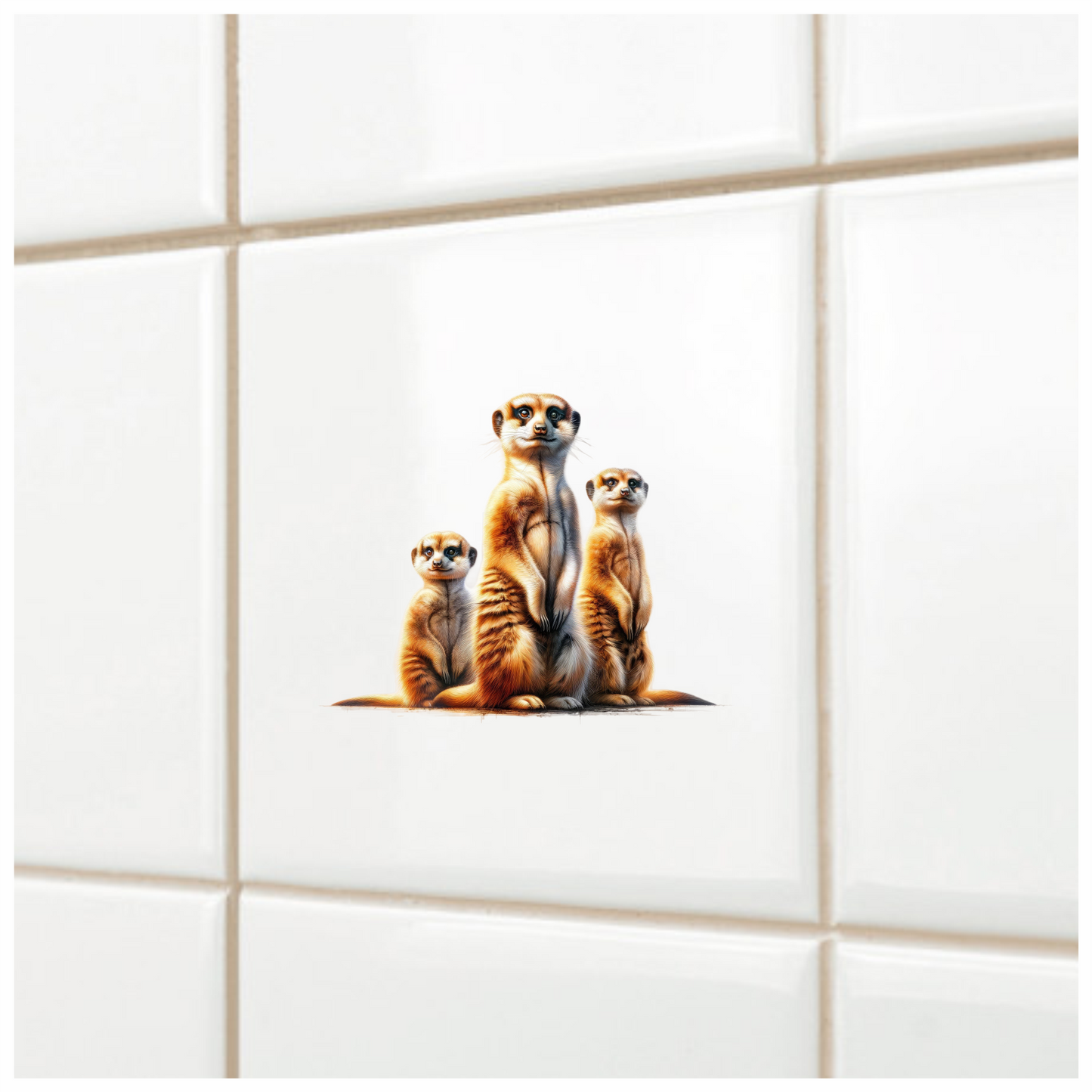 Three Meerkats Standing Together Brown Vinyl Sticker Decal.