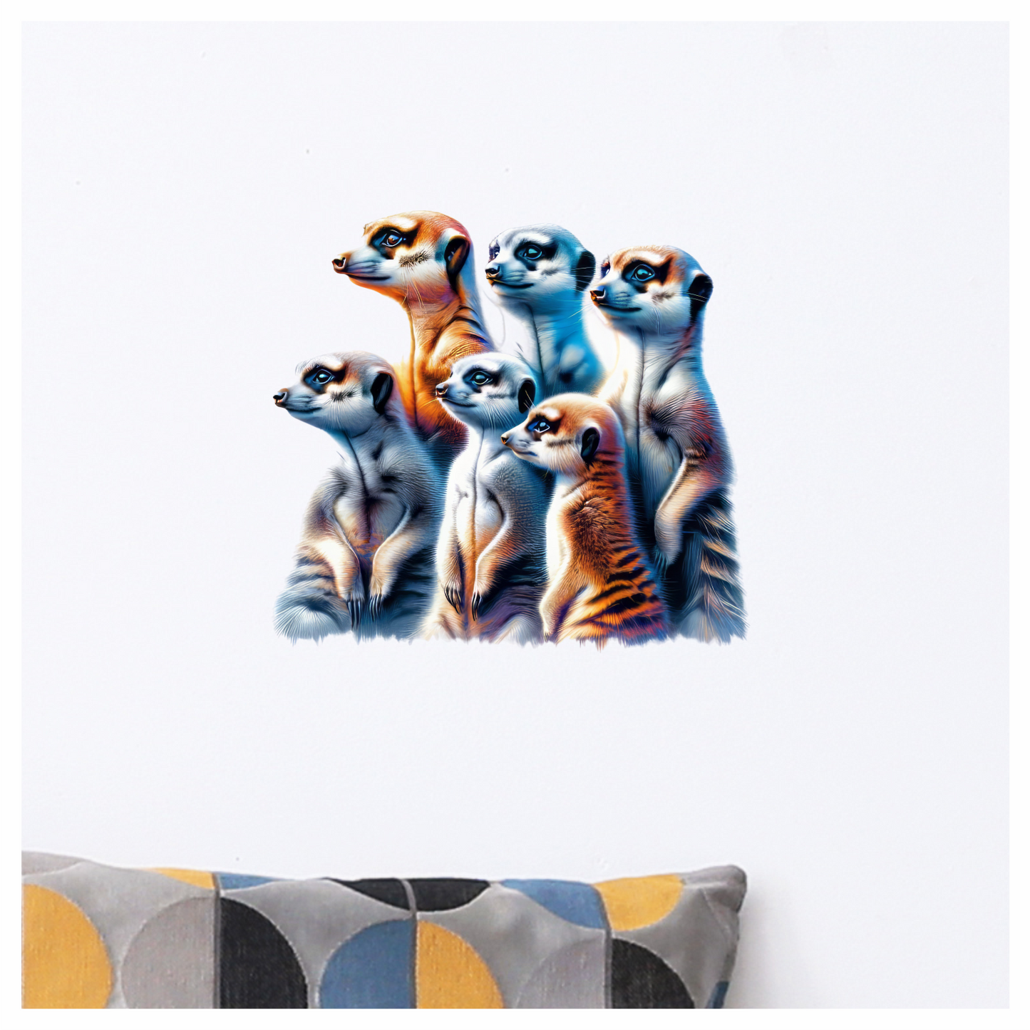 Six Meerkats Standing Together Orange Vinyl Sticker Decal.