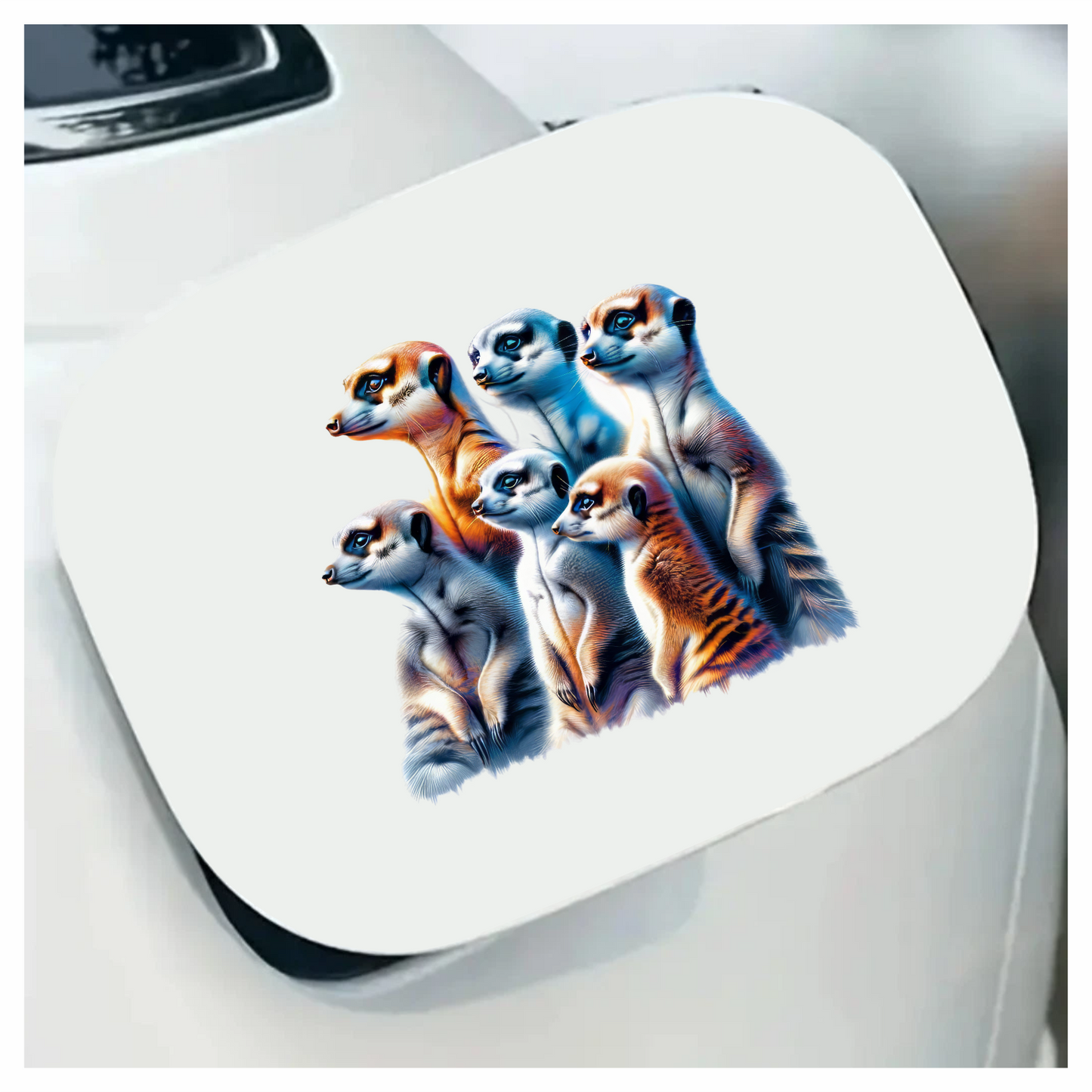 Six Meerkats Standing Together Orange Vinyl Sticker Decal.