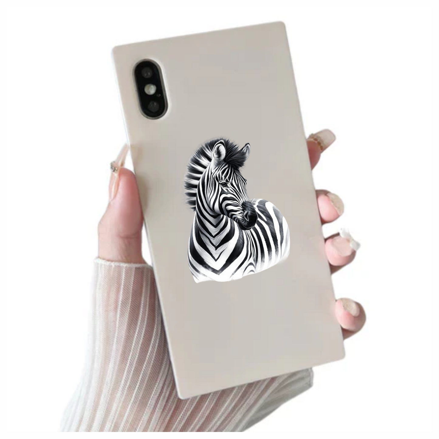 Black And White Plains Zebra Portrait Vinyl Sticker Decal.