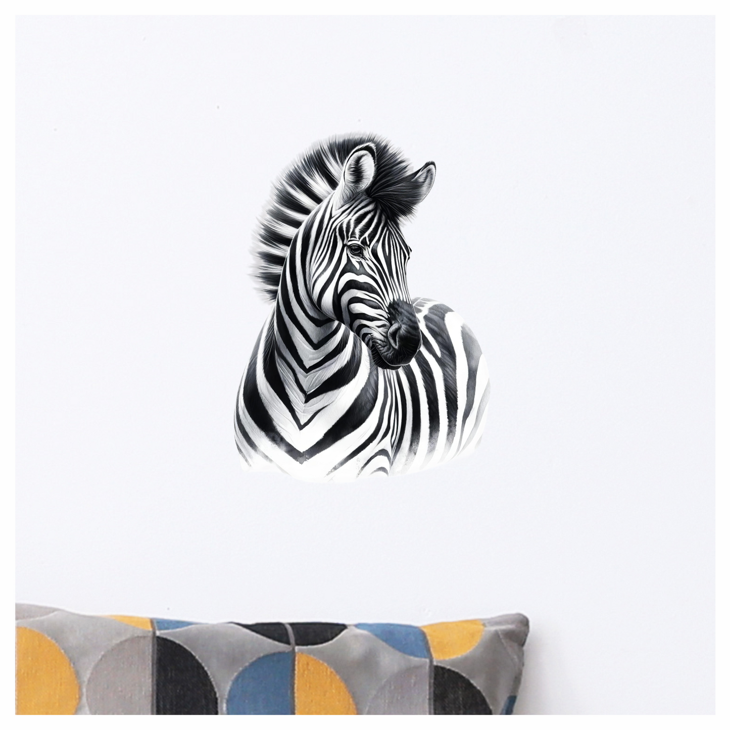 Black And White Plains Zebra Portrait Vinyl Sticker Decal.