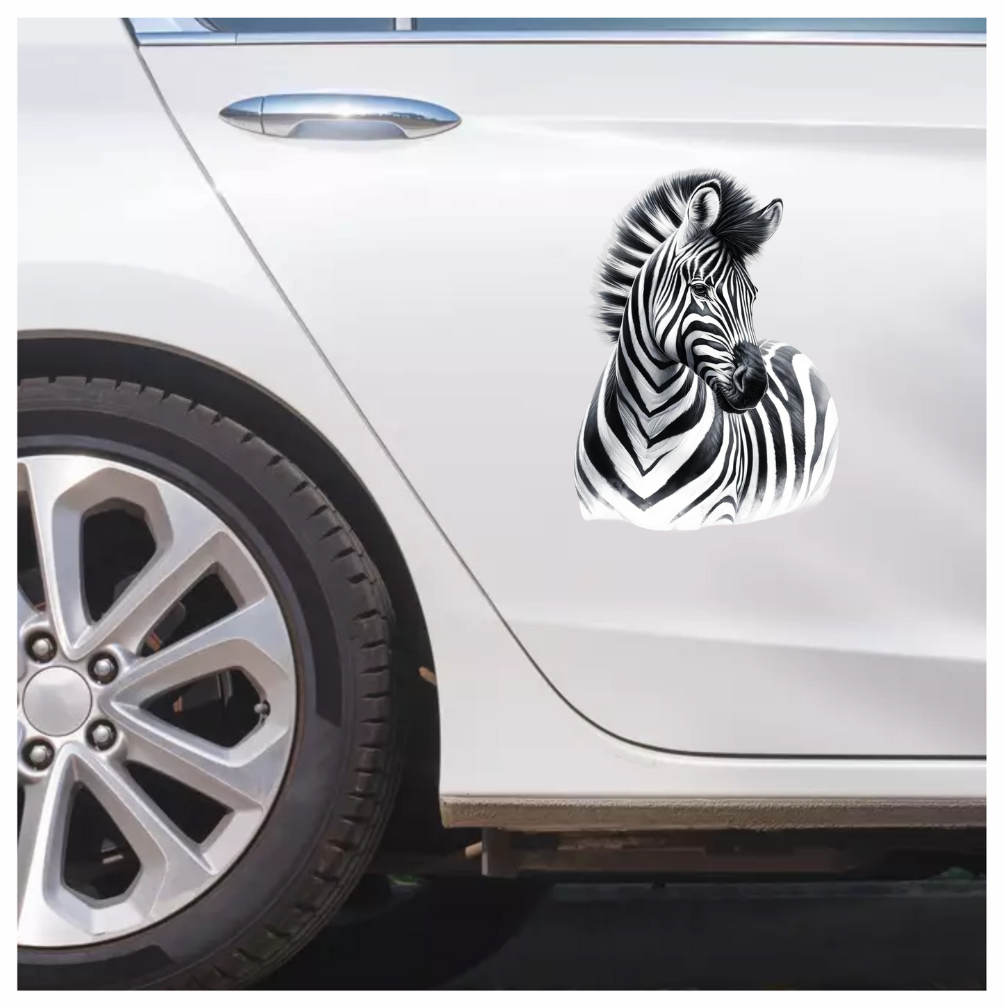 Black And White Plains Zebra Portrait Vinyl Sticker Decal.