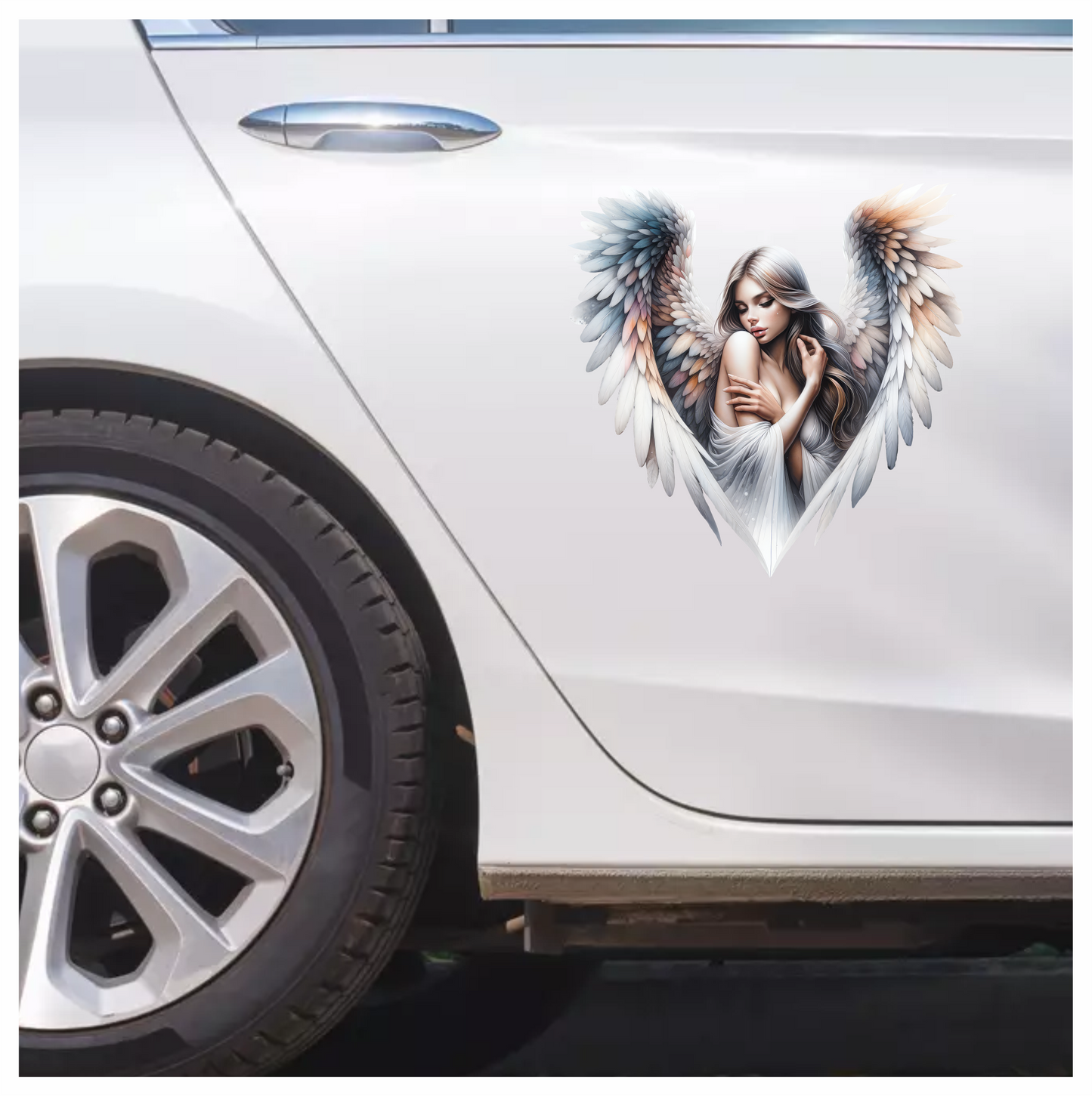 Angel Woman With White Wings Vinyl Sticker Decal.