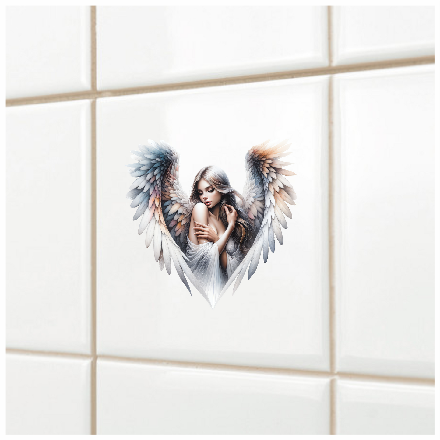 Angel Woman With White Wings Vinyl Sticker Decal.