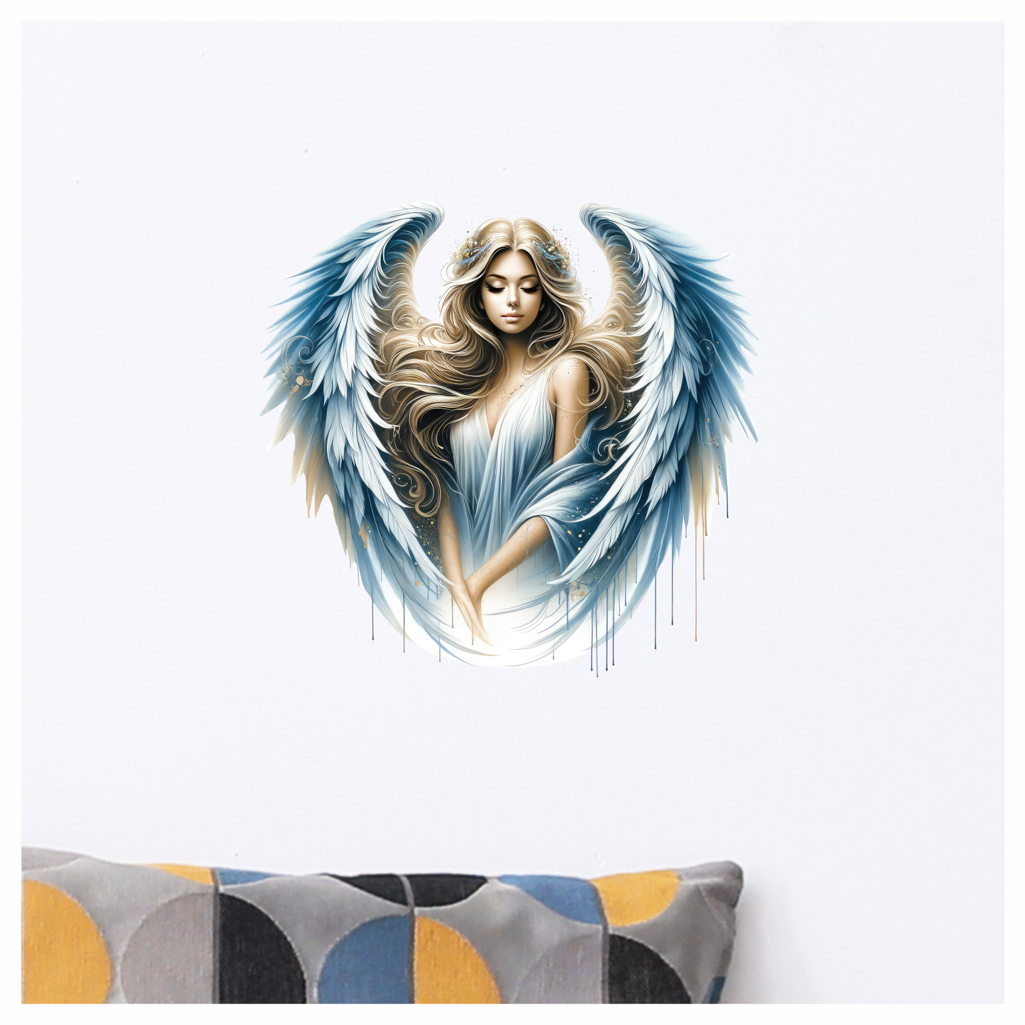 Angel Woman With Blue Wings Vinyl Sticker Decal.