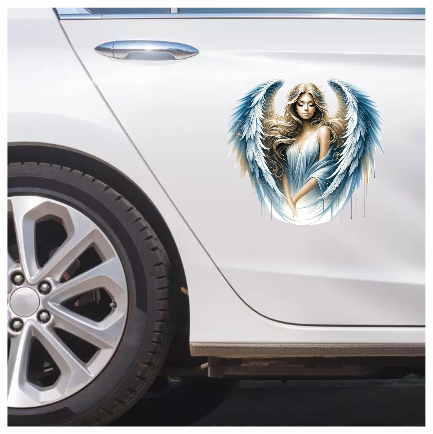 Angel Woman With Blue Wings Vinyl Sticker Decal.
