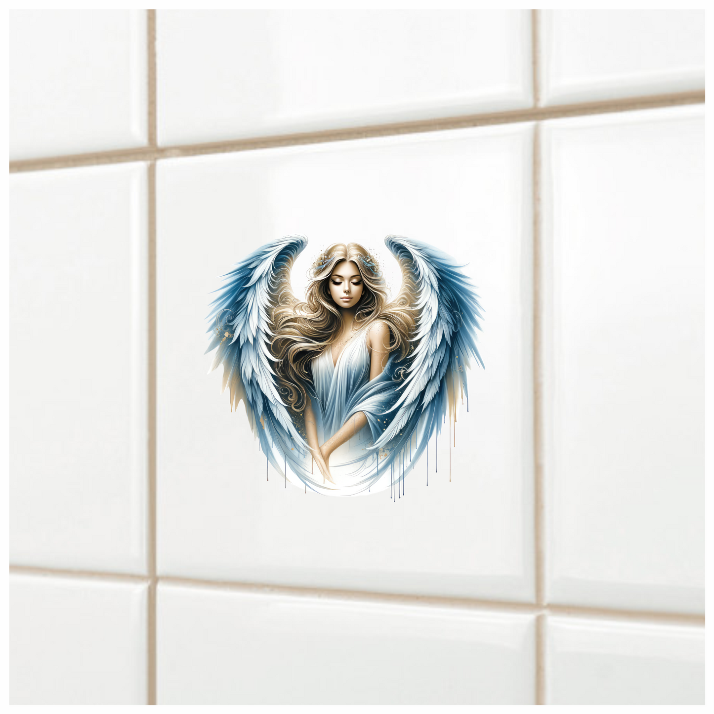 Angel Woman With Blue Wings Vinyl Sticker Decal.
