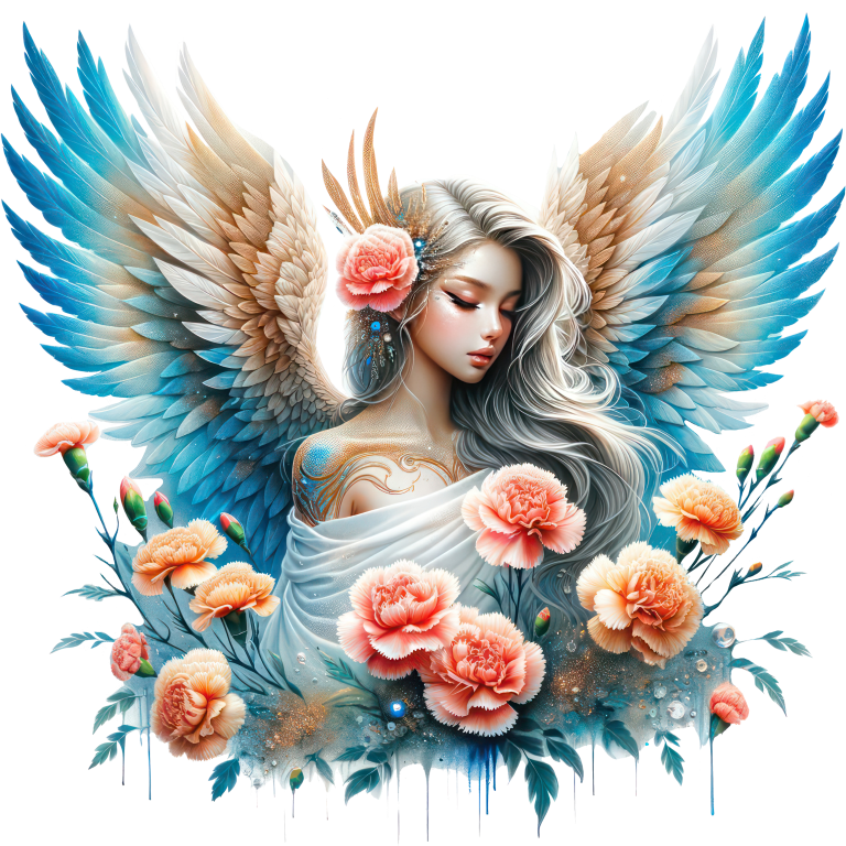 Artistic depiction of a angelic figure with wings surrounded by flowers on a white background vinyl sticker.