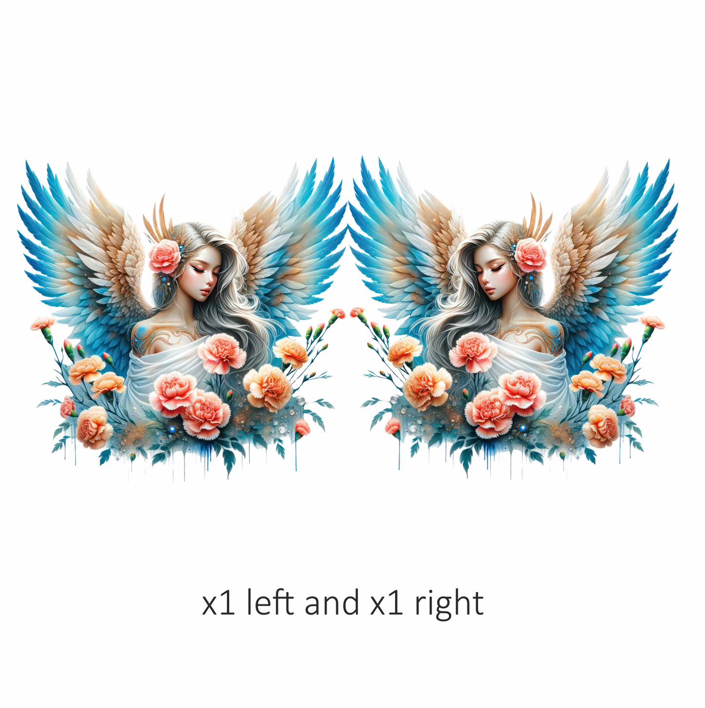 Angel With Blue Wings And Flowers Vinyl Sticker Decal.