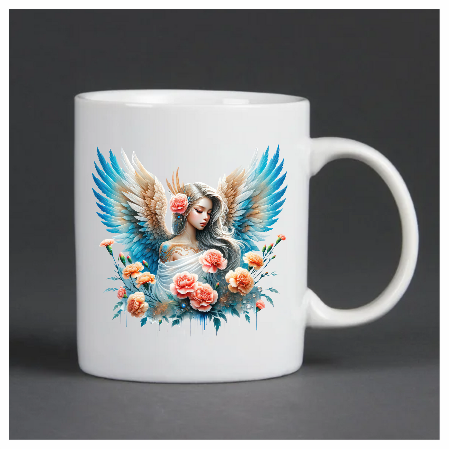 Angel With Blue Wings And Flowers Vinyl Sticker Decal.