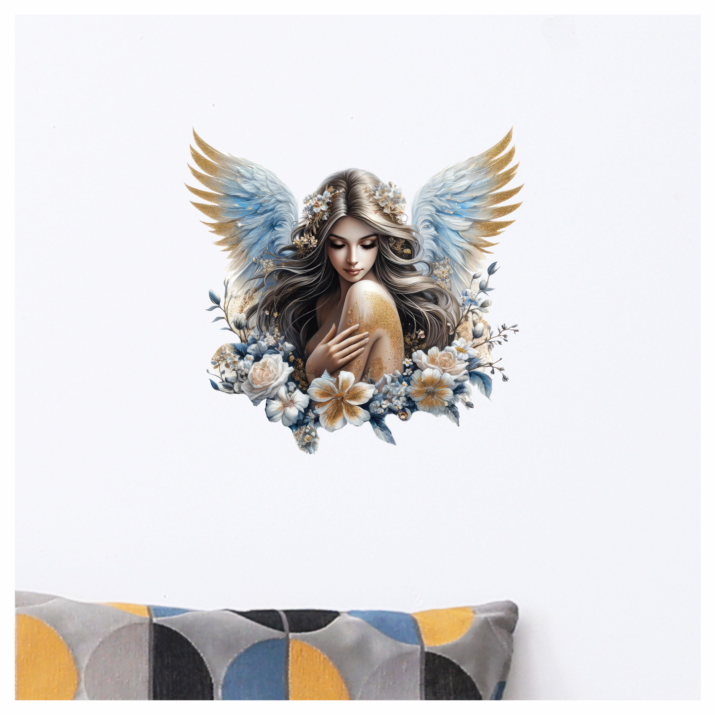 Angel Woman With Blue Wings Vinyl Sticker Decal.