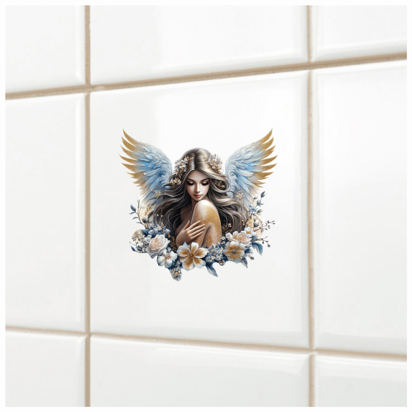 Angel Woman With Blue Wings Vinyl Sticker Decal.