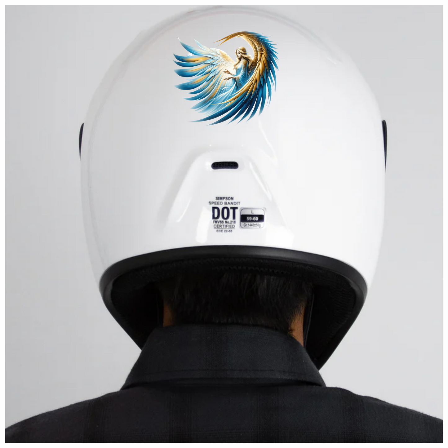 Angel With Blue Wings Gracefully Flying Vinyl Sticker Decal.