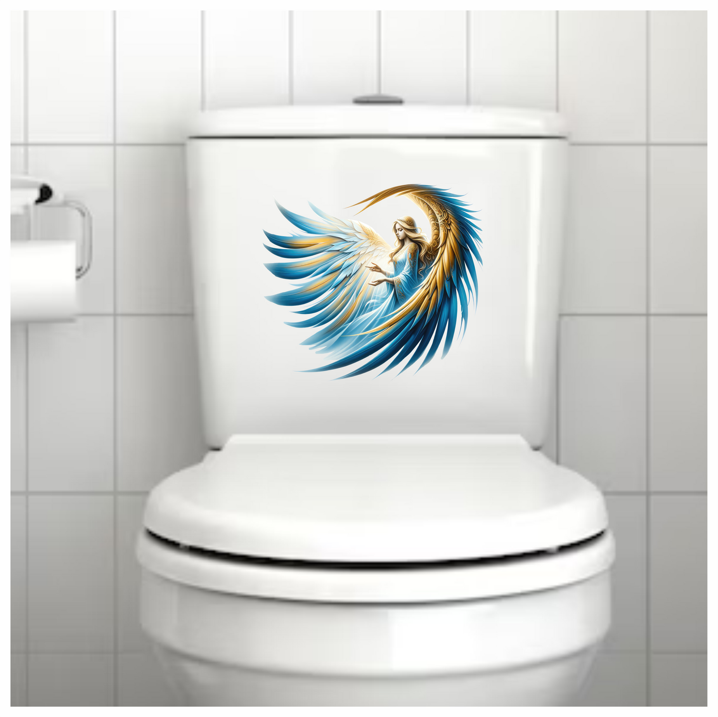 Angel With Blue Wings Gracefully Flying Vinyl Sticker Decal.