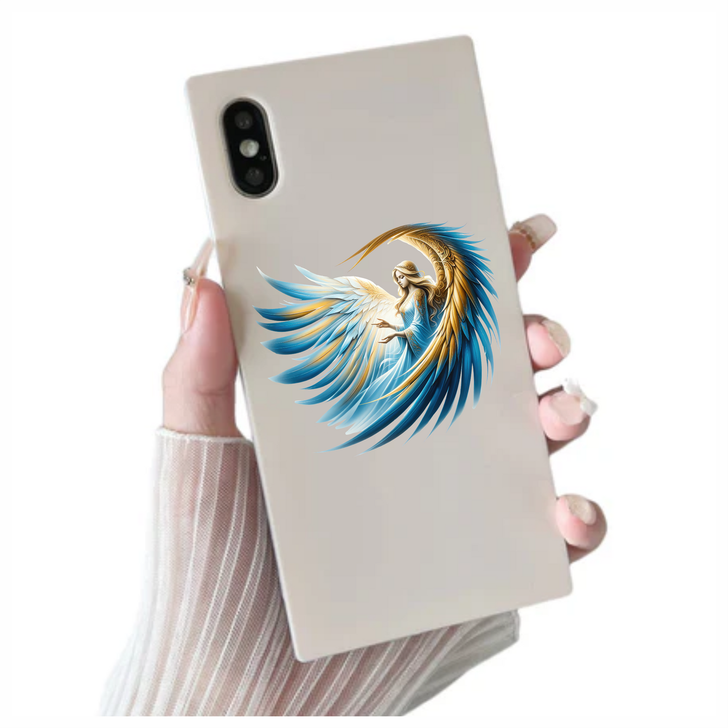 Angel With Blue Wings Gracefully Flying Vinyl Sticker Decal.
