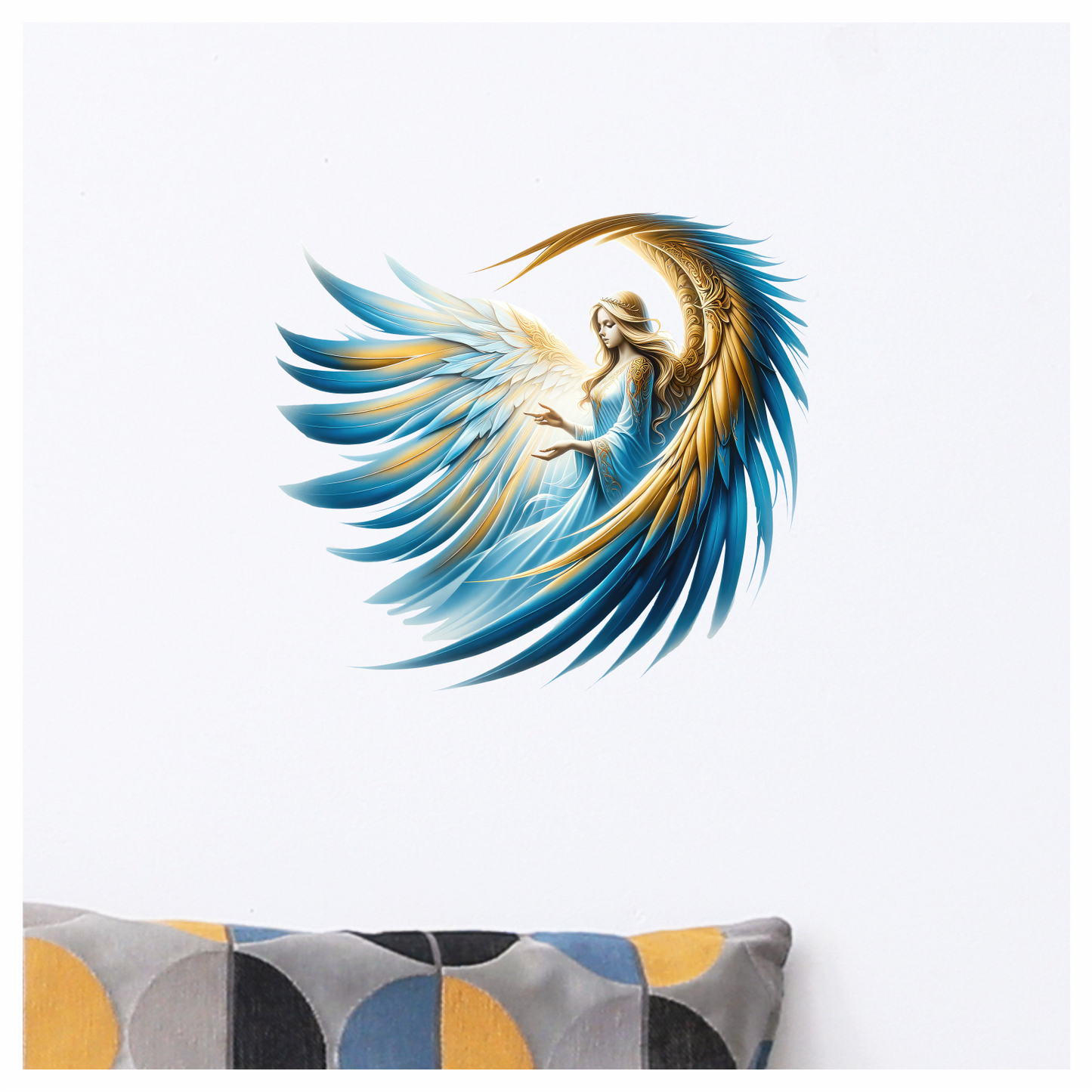 Angel With Blue Wings Gracefully Flying Vinyl Sticker Decal.