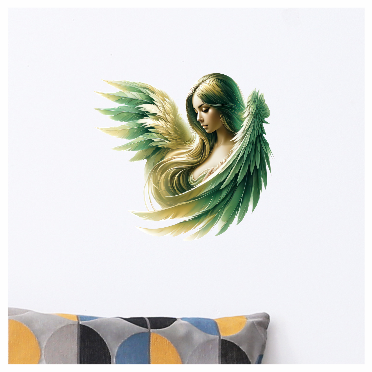 Green Winged Angelic Woman Artwork Vinyl Sticker Decal