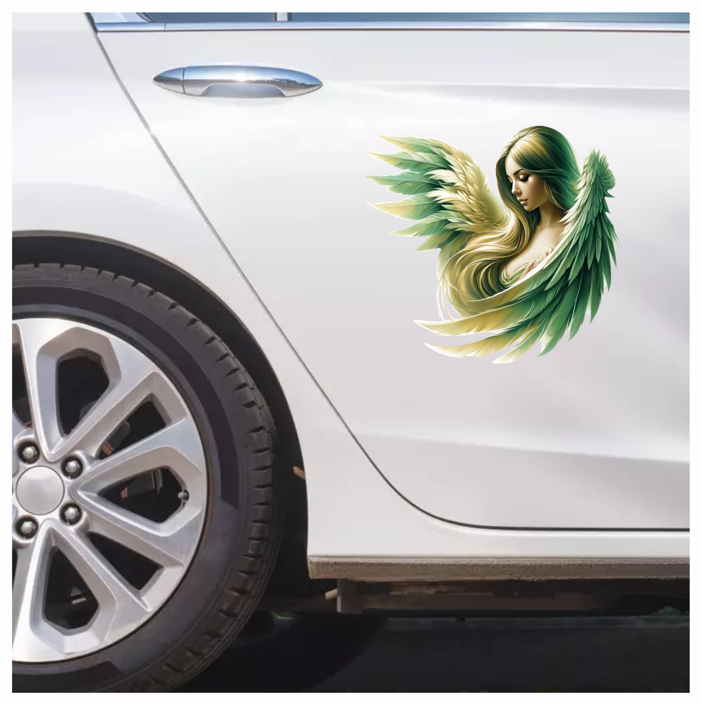 Green Winged Angelic Woman Artwork Vinyl Sticker Decal