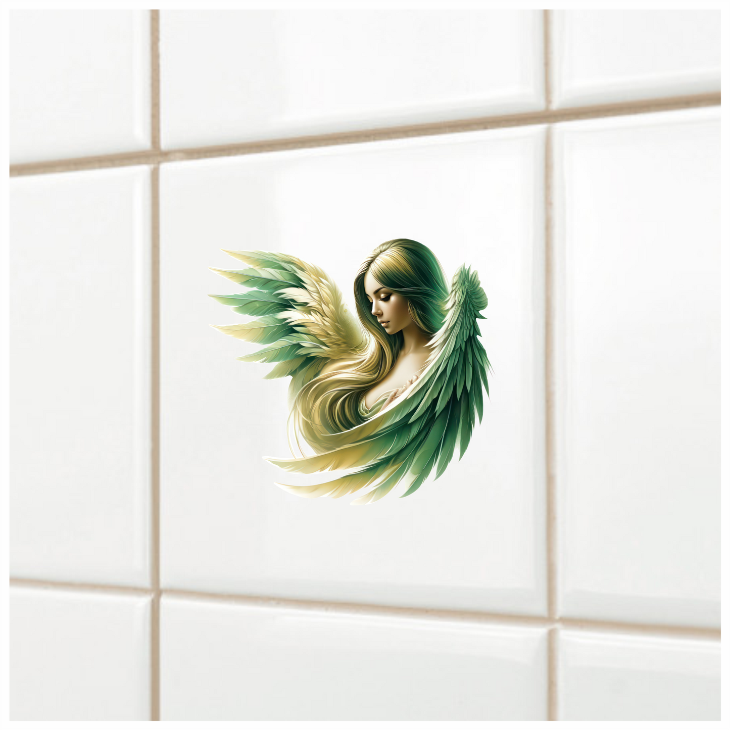 Green Winged Angelic Woman Artwork Vinyl Sticker Decal