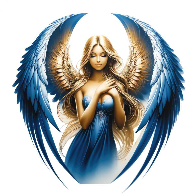 Angel with blue wings and a blue dress on a white background vinyl sticker.