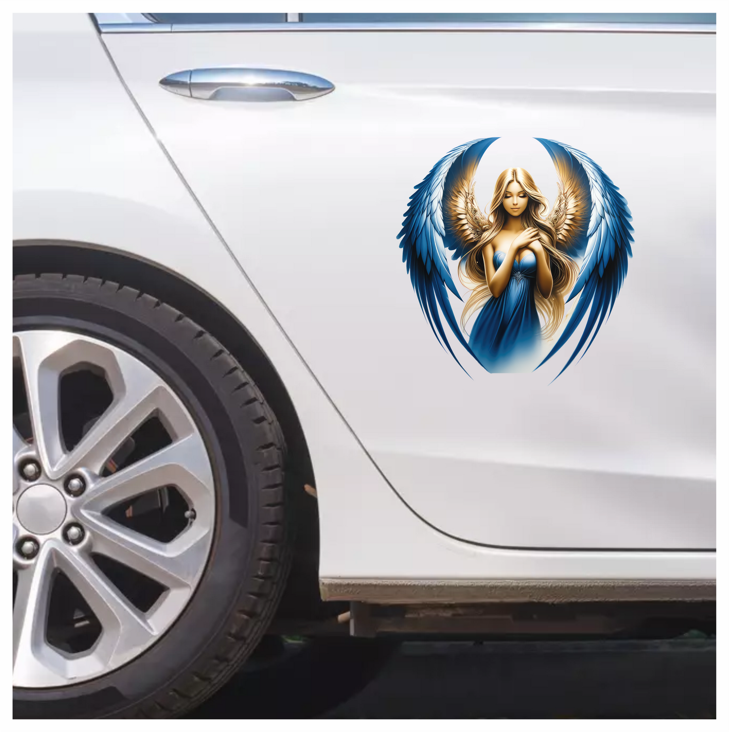 Blue Winged Angelic Woman Artwork Vinyl Sáticker Decal