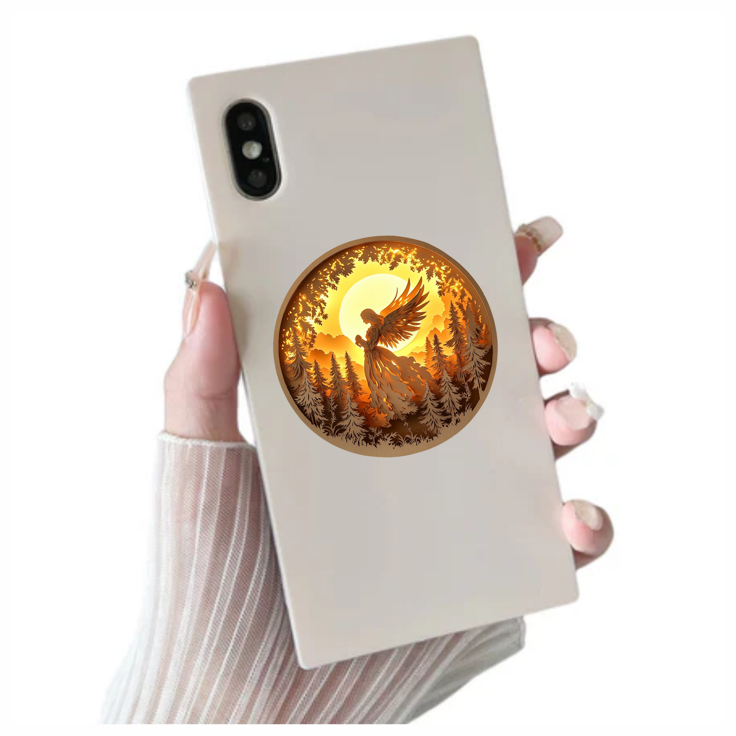 Golden Angel Silhouette Forest Sunset Vinyl Sticker Decal