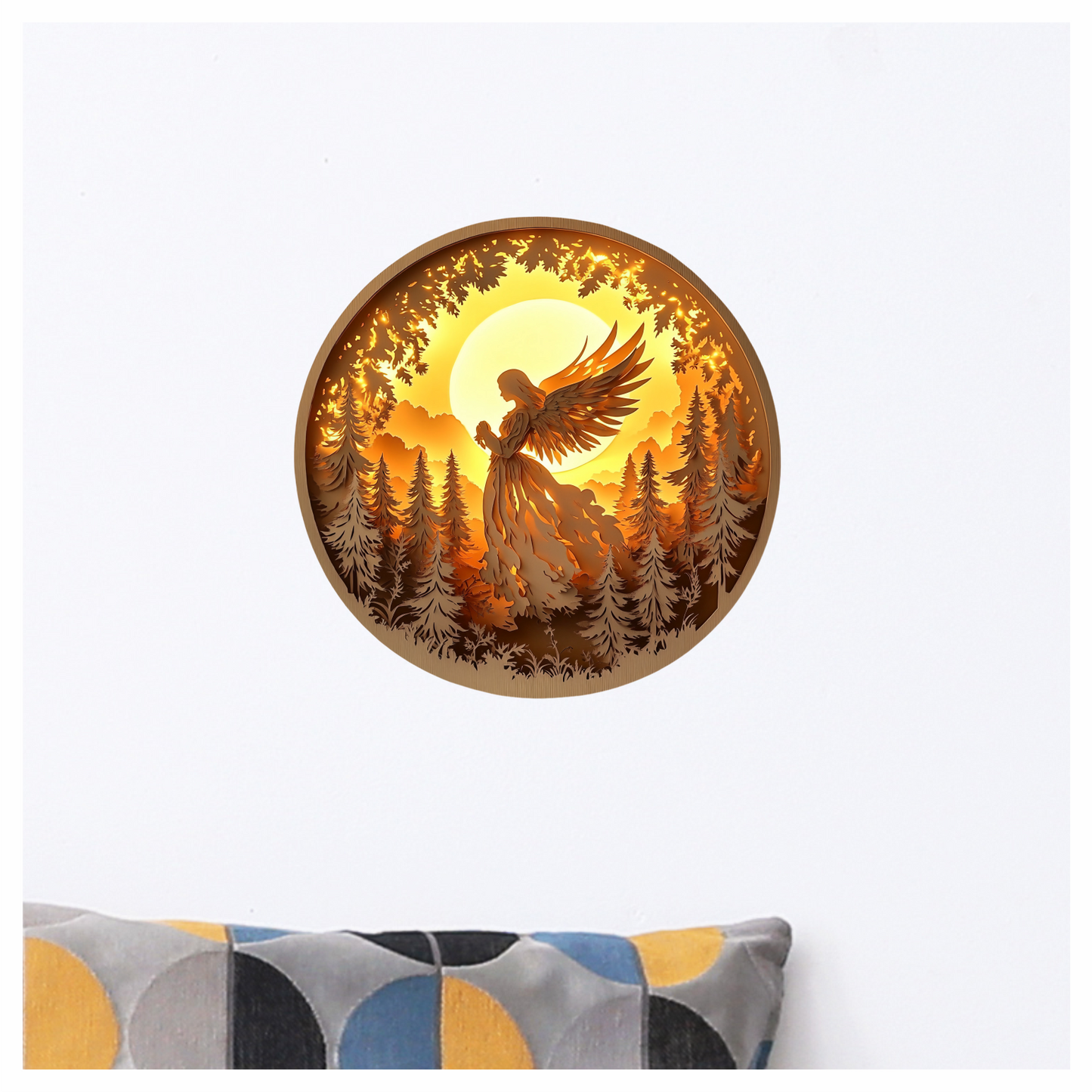 Golden Angel Silhouette Forest Sunset Vinyl Sticker Decal