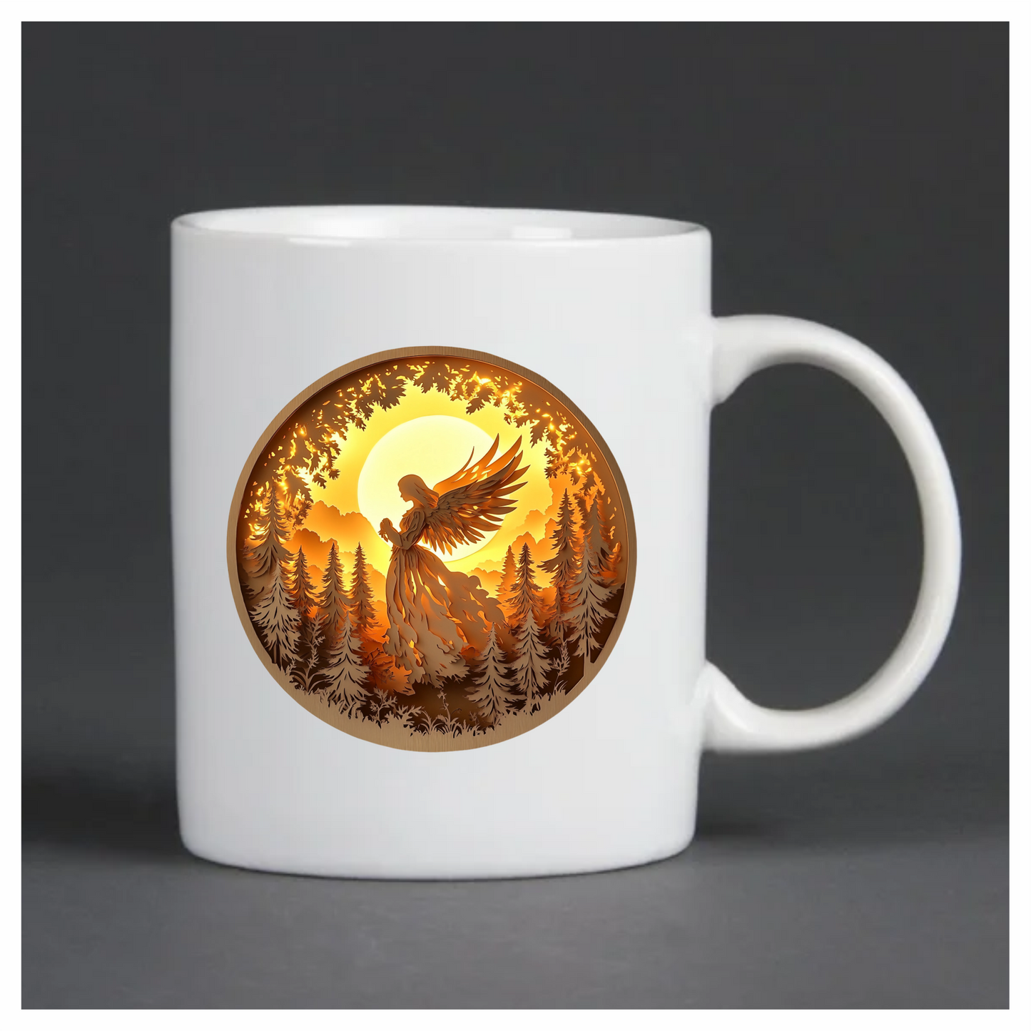 Golden Angel Silhouette Forest Sunset Vinyl Sticker Decal