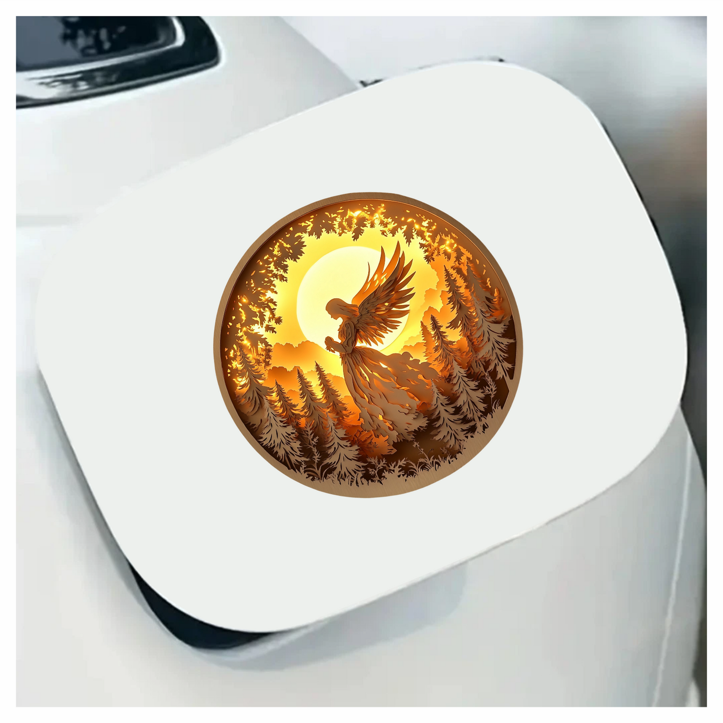 Golden Angel Silhouette Forest Sunset Vinyl Sticker Decal