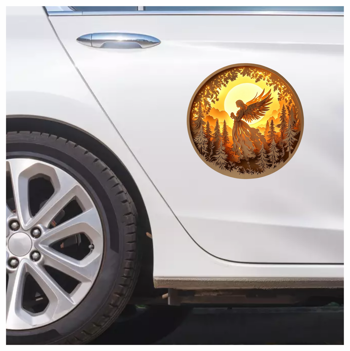 Golden Angel Silhouette Forest Sunset Vinyl Sticker Decal