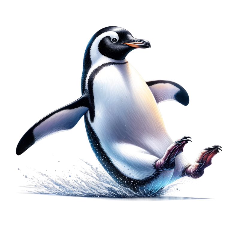 Penguin illustration with a splash effect on a white background