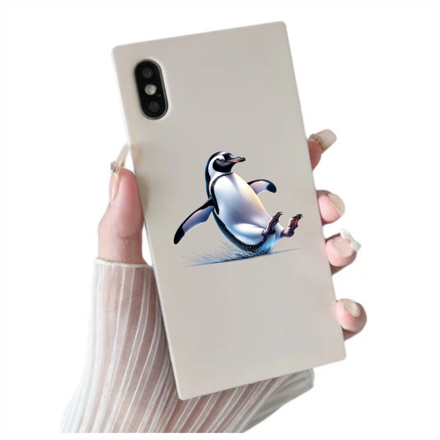 Black Gentoo Penguin Sliding Playful Vinyl Sticker Decal