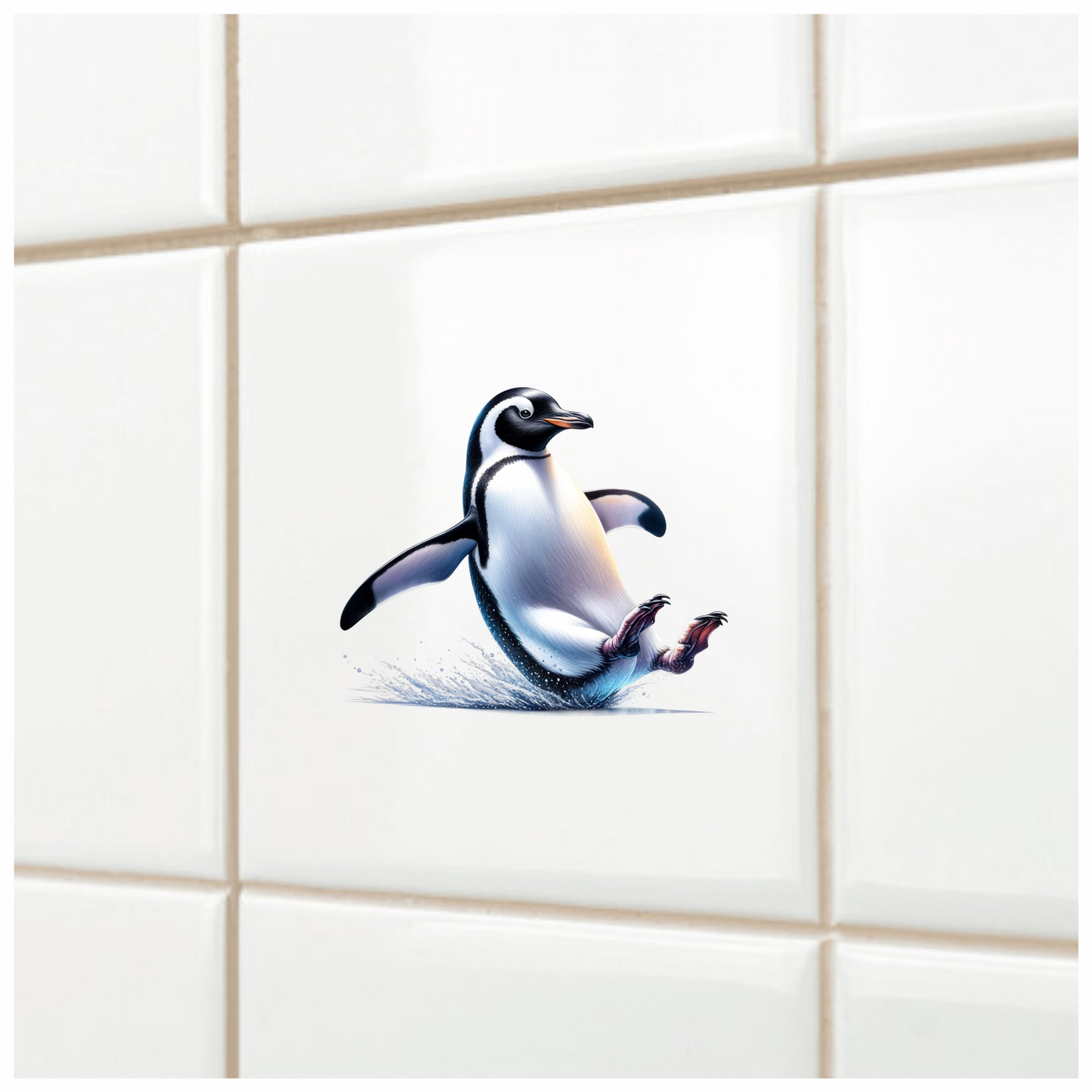Black Gentoo Penguin Sliding Playful Vinyl Sticker Decal