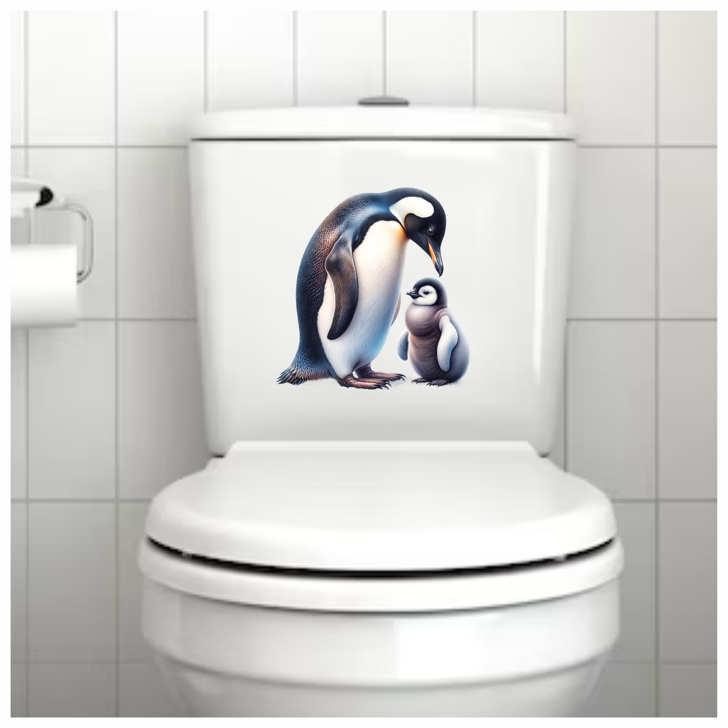 Black Emperor Penguin With Chick Vinyl Sticker Decal