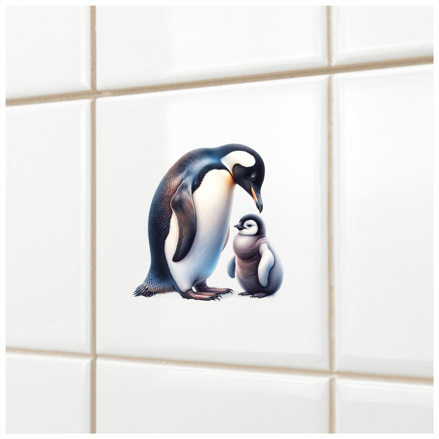 Black Emperor Penguin With Chick Vinyl Sticker Decal