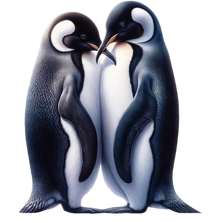 Two penguins facing each other on a white background vinyl sticker.