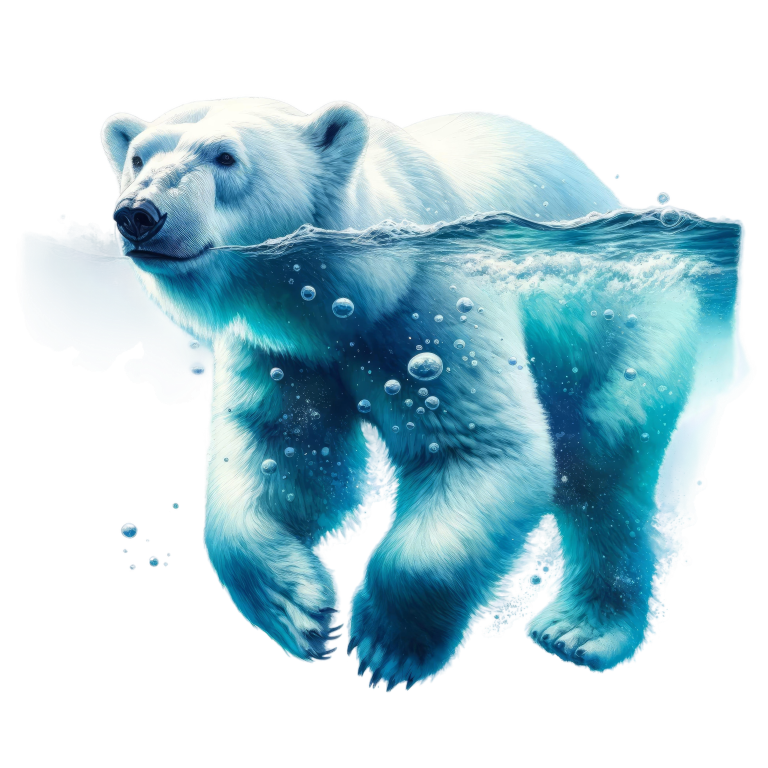 Polar bear emerging from water with a blue tint vinyl sticker.