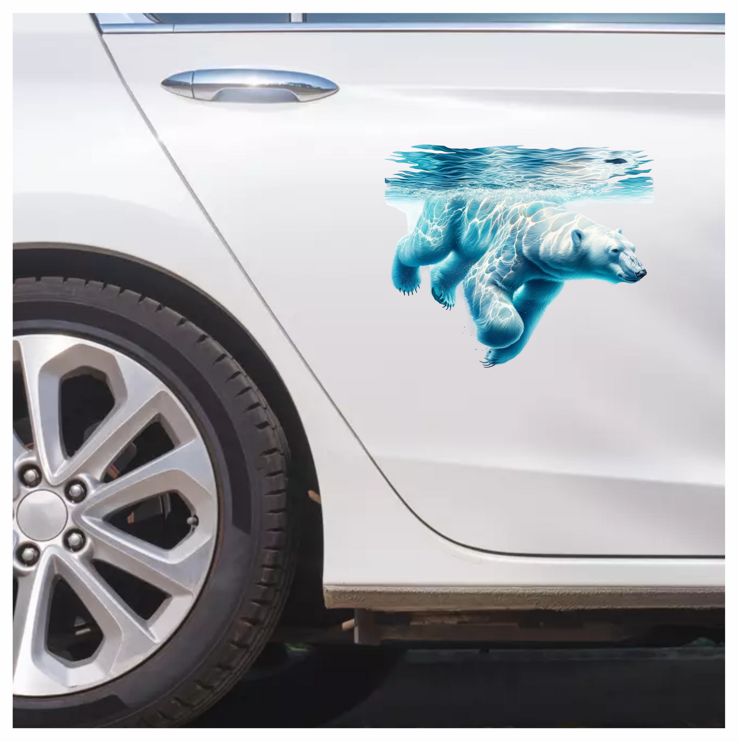 White Polar Bear Underwater Swimming Vinyl Sticker Decal.