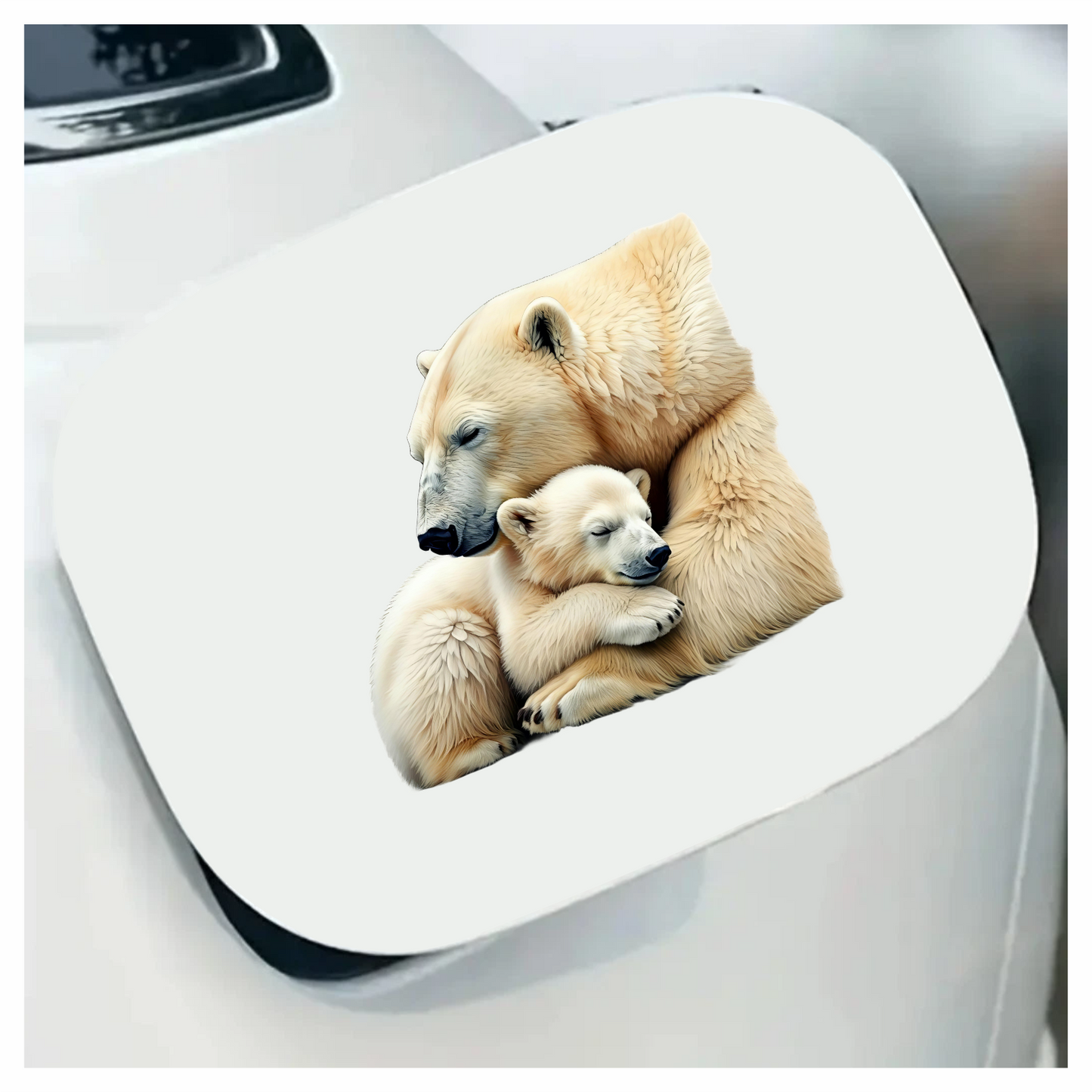 White Polar Bear Cub Hugging Mother Vinyl Sticker Decal