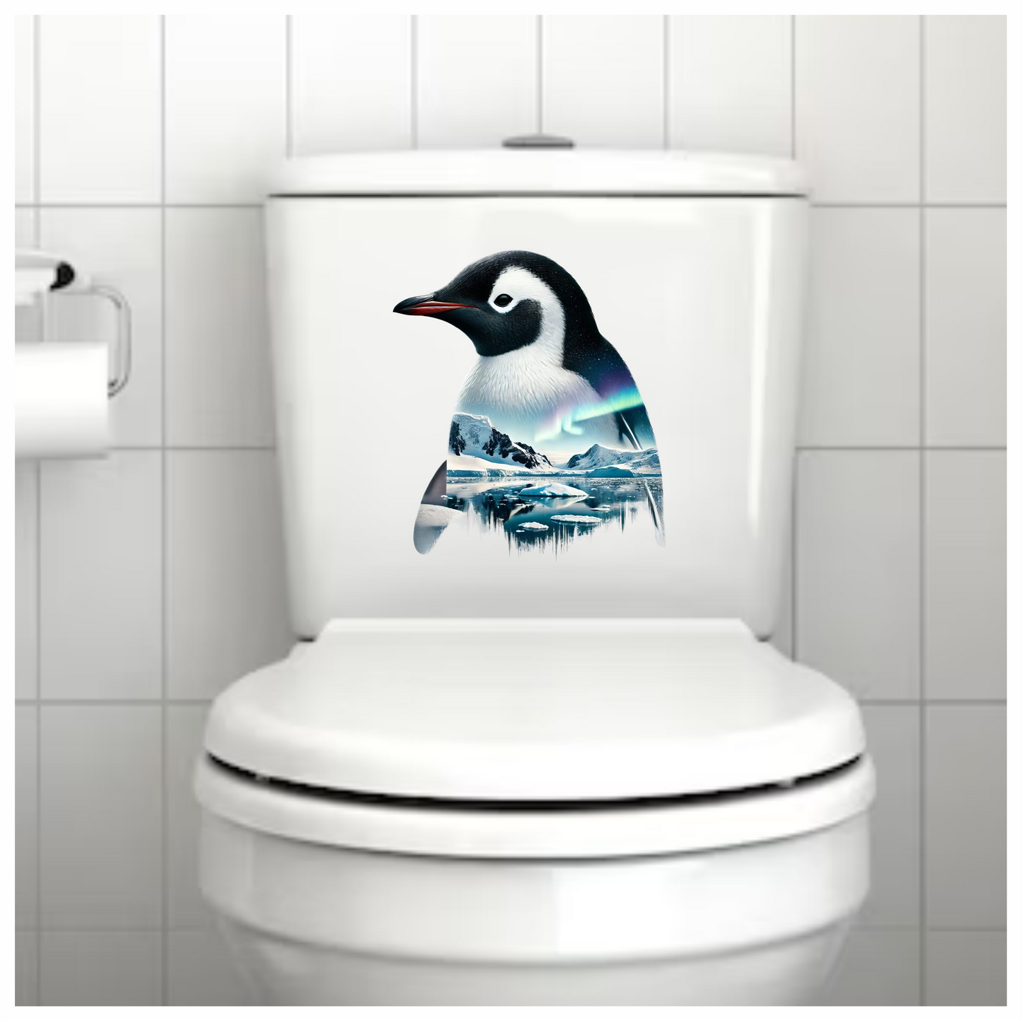 Black White Penguin Arctic Landscape Aurora Vinyl Sticker Decal