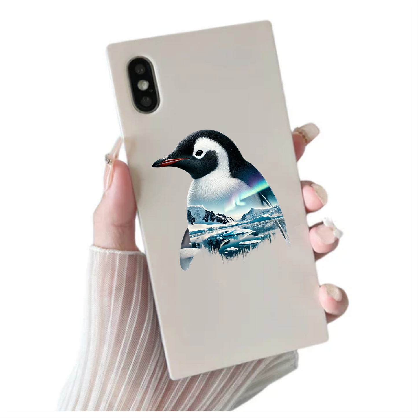 Black White Penguin Arctic Landscape Aurora Vinyl Sticker Decal