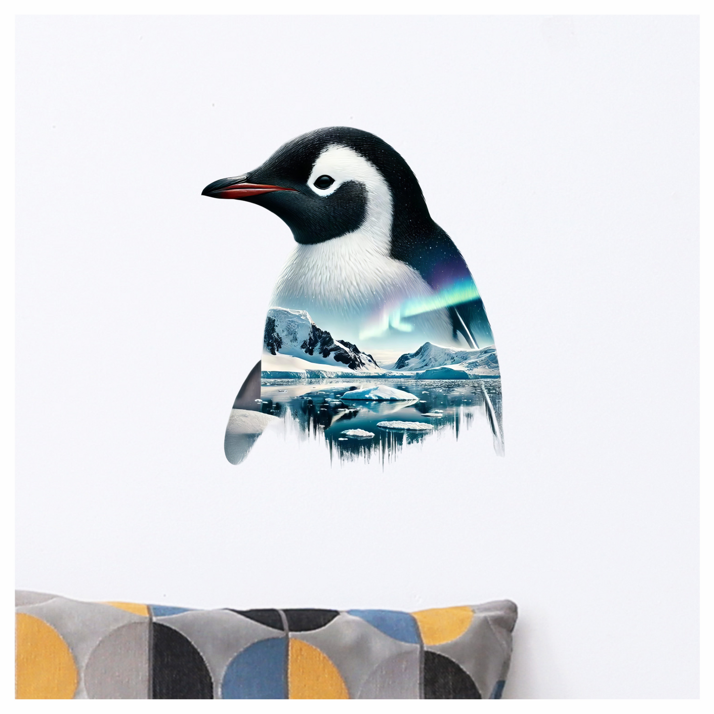 Black White Penguin Arctic Landscape Aurora Vinyl Sticker Decal