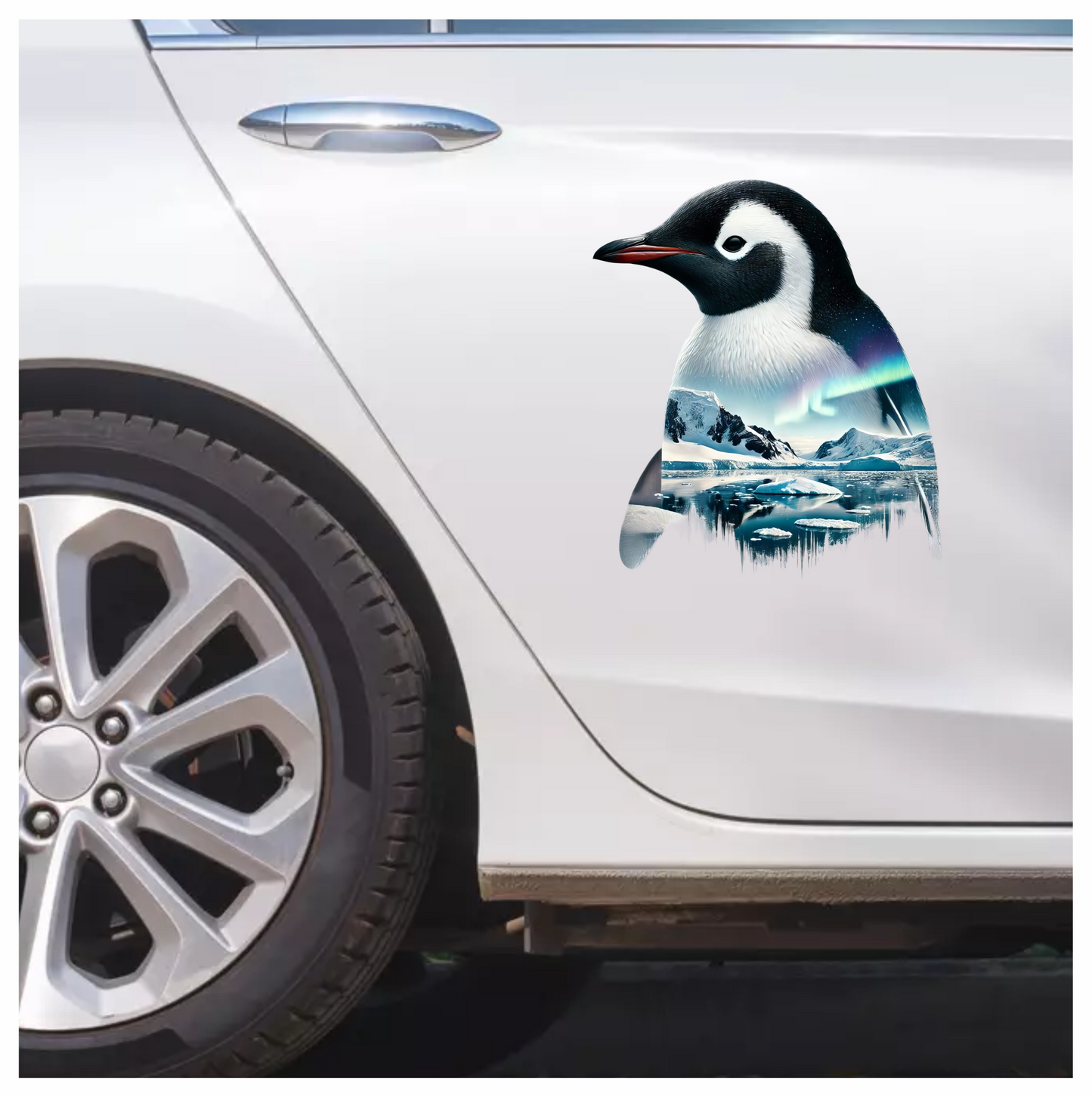 Black White Penguin Arctic Landscape Aurora Vinyl Sticker Decal